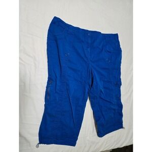 Style Co Woman Blue Cargo Capri Pants‎ Cropped Zip Pockets Drawstring Size 24W